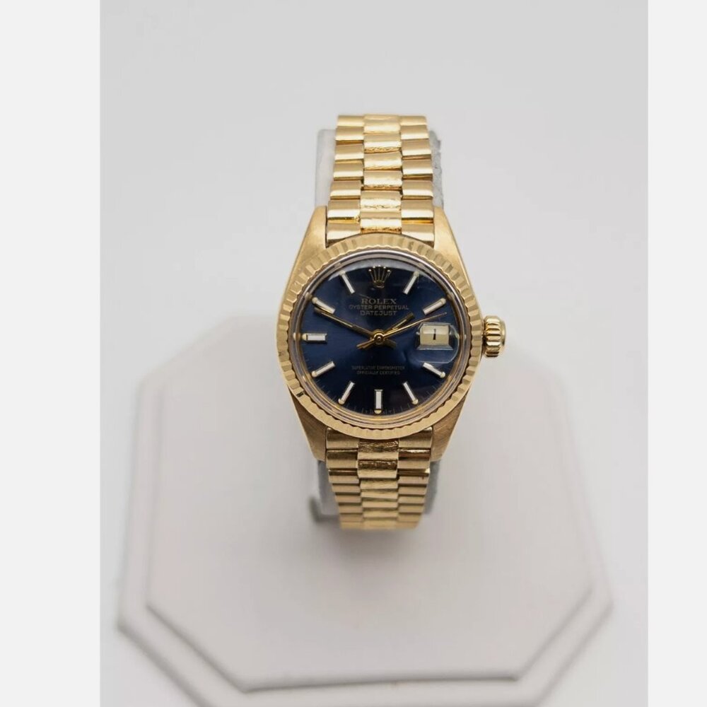 ROLEX DATEJUST PRESIDENT 18k Yellow Gold BLUE DIAL Ladies Watch